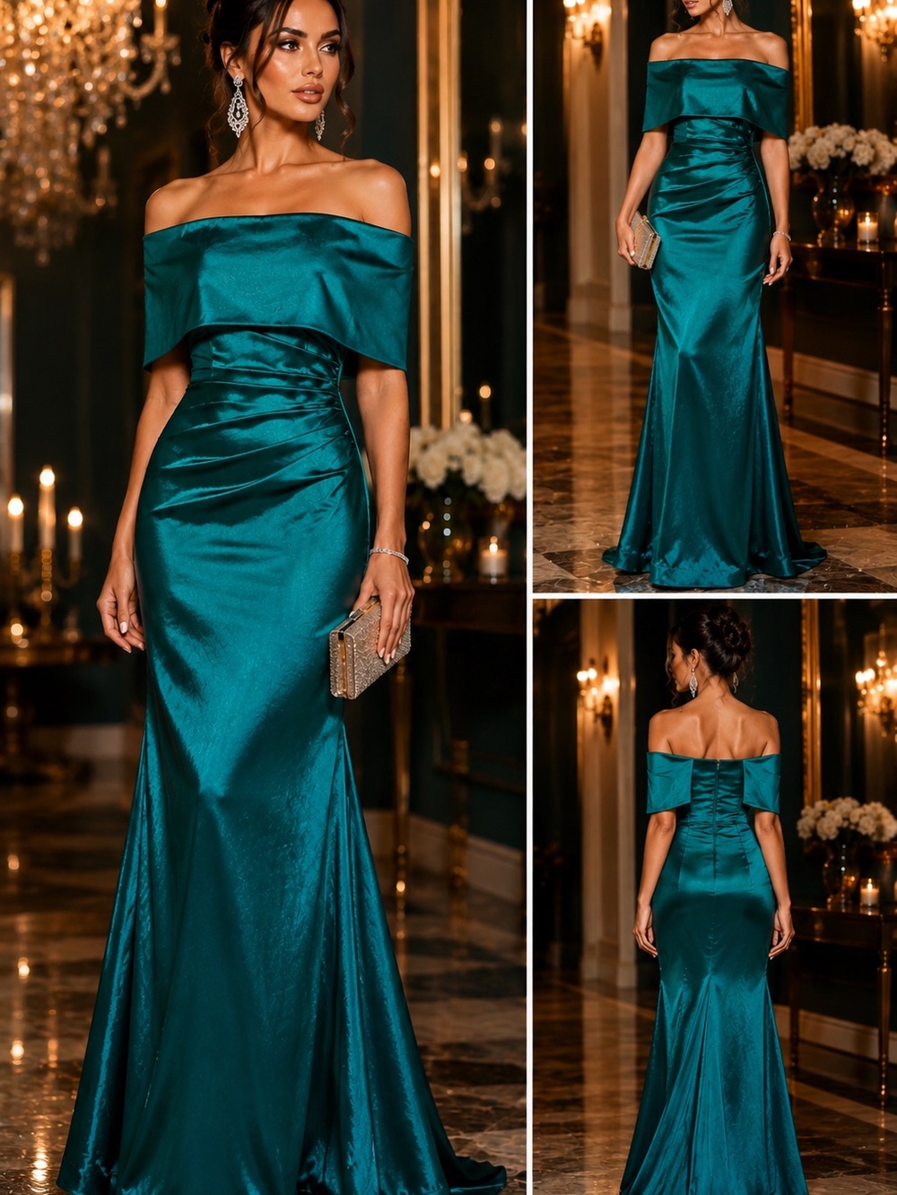 Vince Camuto | Teal Off Shoulder Mermaid Gown | Taffeta Gown | 12 | NWT
